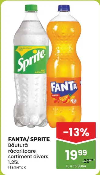 Băutură răcoritoare FANTA/SPRITE, sortiment divers, 1,25 L