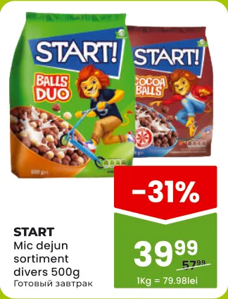 Mic dejun gata preparat START în sortiment, 500 g