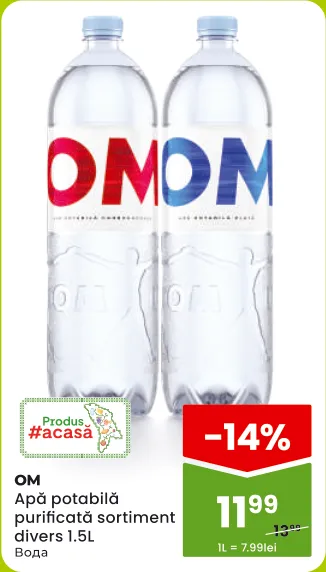 OM Apă potabilă purificată, sortiment divers, 1.5 L