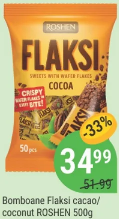 Bomboane Flaksi cacao/coconut ROSHEN, 500 g