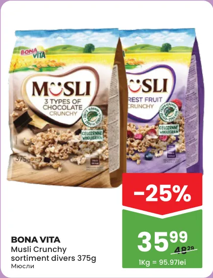 BONA VITA Musli Crunchy sortiment divers, 375 g