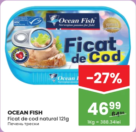OCEAN FISH Ficat de cod natural, 121 g