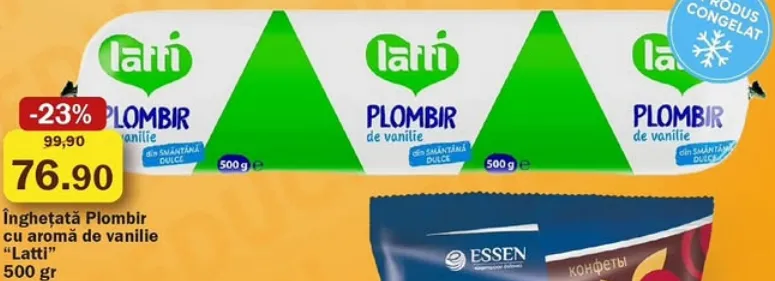 Înghețată Plombir cu aromă de vanilie „Latti”, 500 gr