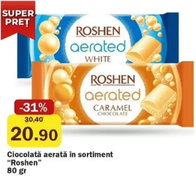 Ciocolată aerată în sortiment „Roshen”, 80 g
