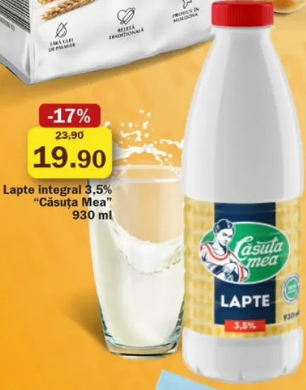 Lapte integral 3,5% „Căsuța Mea”, 930 ml