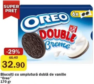 Biscuiți cu umplutură dublă de vanilie „Oreo”, 170 gr