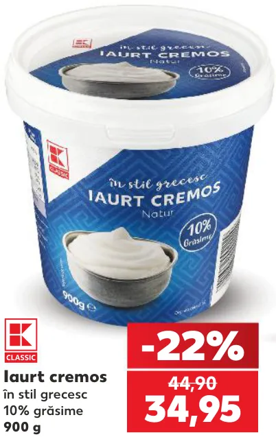 K-Classic Iaurt cremos în stil grecesc, 10% grăsime, 900 g