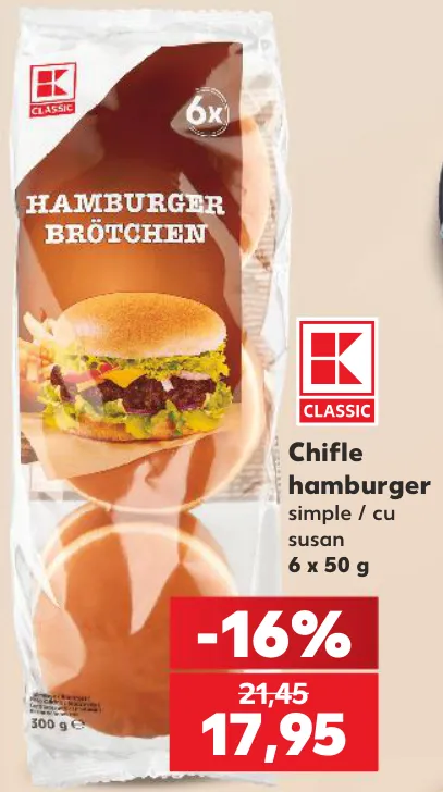 K-Classic Chifle hamburger simple / cu susan, 6 x 50 g
