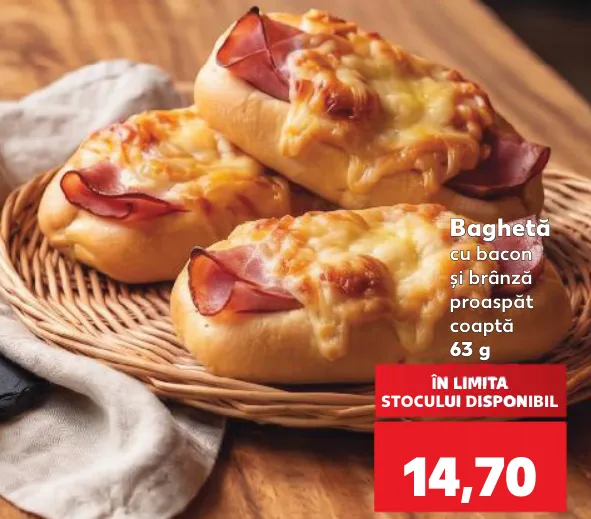 Baghetă cu bacon și brânză, 63 g