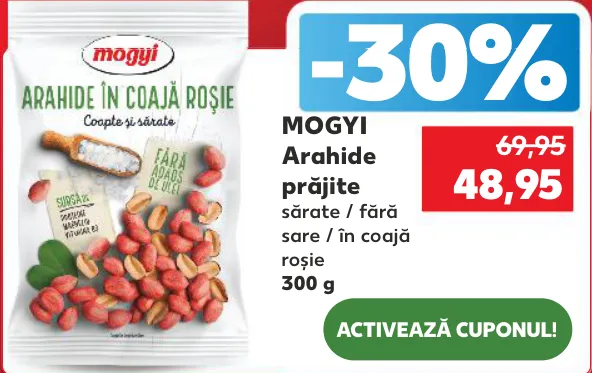 MOGYI Arahide prăjite, sărate / fără sare / în coajă roșie, 300 g