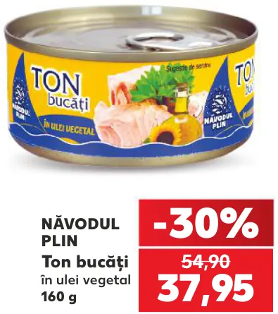 Năvodul Plin Тунец кусочками в растительном масле, 160 г