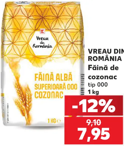 Făină de cozonac Vreau din România, tip 000, 1 kg