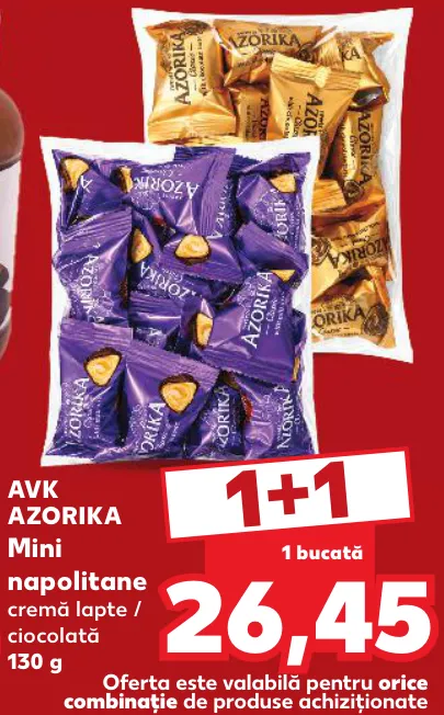 AVK AZORIKA Mini napolitane cu cremă de lapte / ciocolată, 130 g