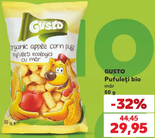 GUSTO Органические кукурузные палочки с яблоком, 50 г