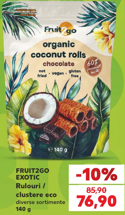 FRUIT2GO EXOTIC Rulouri / clustere eco, 140 g