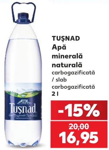 TUȘNAD Apă minerală naturală carbogazificată / slab carbogazificată, 2 l