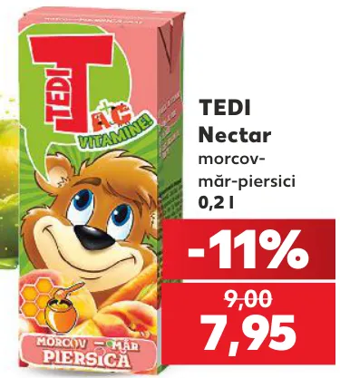 TEDI Nectar de morcovi, mere și piersici, 0,2 l