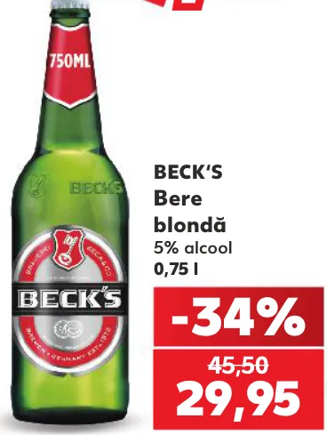 BECK’S Bere blondă, 0,75 l