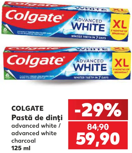 Colgate pastă de dinți Advanced White / Advanced White Charcoal, 125 ml
