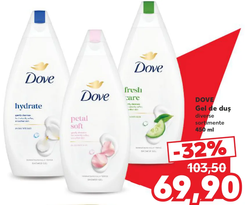 Dove gel de duș, diverse sortimente, 450 ml