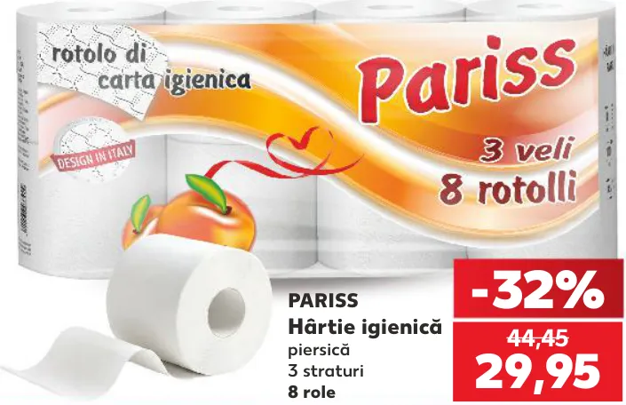 PARISS Hârtie igienică cu aromă de piersică, 8 role