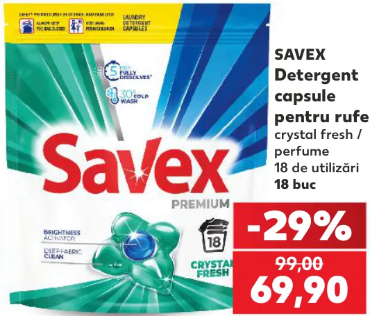 SAVEX Detergent capsule pentru rufe, 18 buc