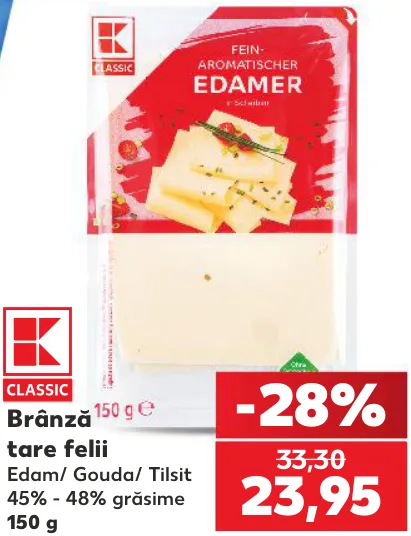 K-Classic Твердий сир скибочками Едам / Гауда / Тільзит, 45–48% жирності, 150 г
