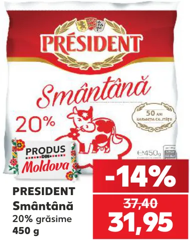 Président Smântână, 20% grăsime, 450 g