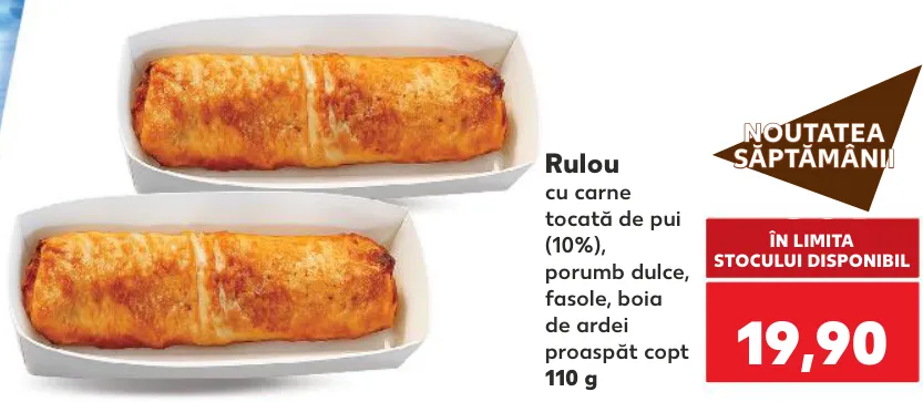 Rulou cu carne tocată de pui (10%), porumb dulce, fasole, boia de ardei, 110 g