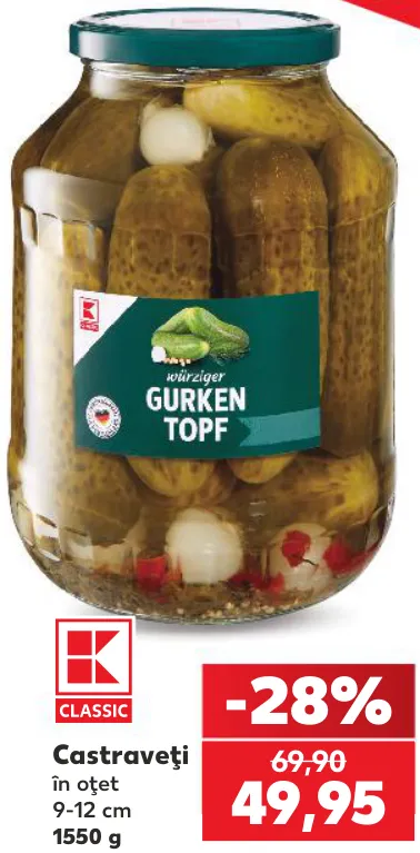 K-Classic Castraveți în oțet 9–12 cm, 1550 g