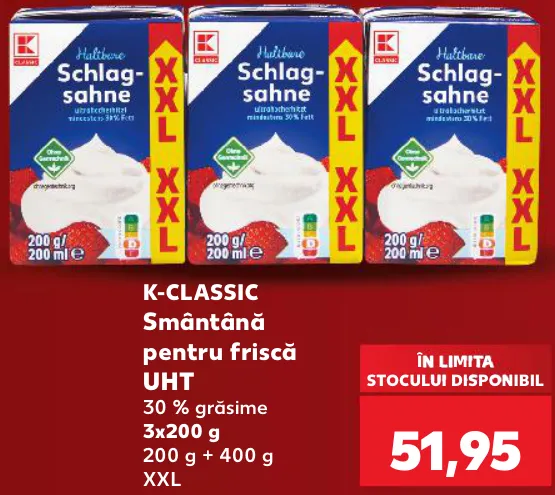 K-CLASSIC Сливки для взбивания ультрапастеризованные, 3 x 200 г
