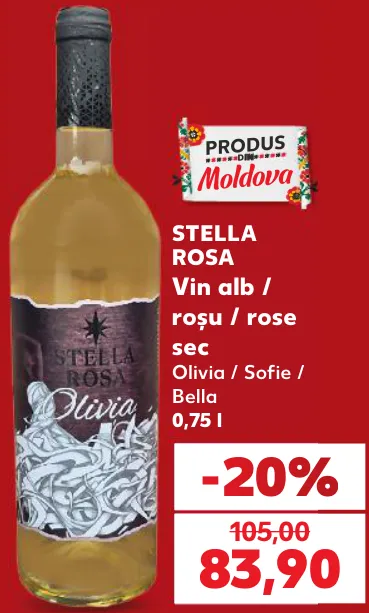 Vin alb / roșu / rose sec STELLA ROSA Olivia / Sofie / Bella, 0,75 l