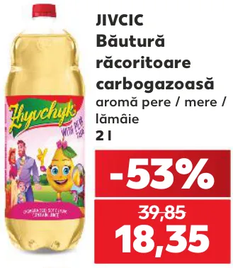 Jivcic Băutură răcoritoare carbogazoasă cu aromă de pere / mere / lămâie, 2 l