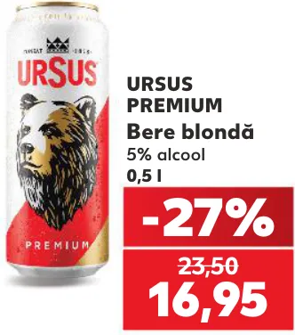 Bere blondă Ursus Premium, 0,5 l