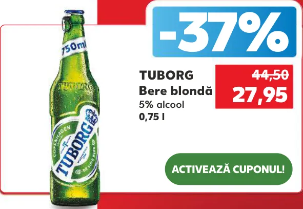 Bere blondă Tuborg, 0,75 l