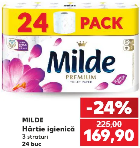 MILDE Hârtie igienică, 3 straturi, 24 buc