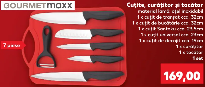 Cuțite, curățitor și tocător GOURMETmaxx, 7 piese