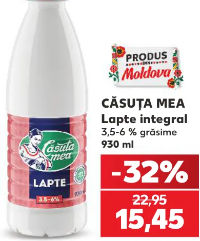 Lapte integral Căsuța Mea, 930 ml