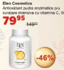 Elen Cosmetics Pudră enzimatică antioxidantă pentru curățare intensivă cu vitamina C, 50 g