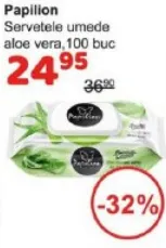 Papilion Șervețele umede cu aloe vera, 100 buc.