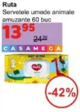 Ruta Șervețele umede „Animale amuzante”, 60 buc.
