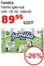Hârtie igienică Familia Natural, 3 straturi, 16 role