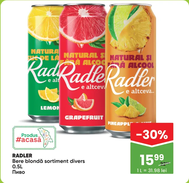 Bere blondă RADLER, sortiment divers, 0.5 L