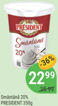 Smântână 20% PRESIDENT, 350 g