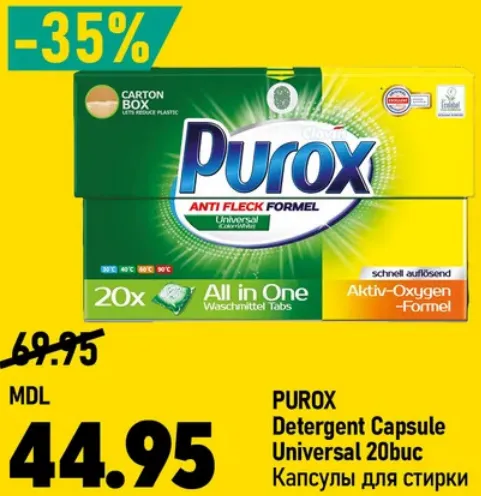 PUROX Capsule universale pentru spălat rufe, 20 buc.