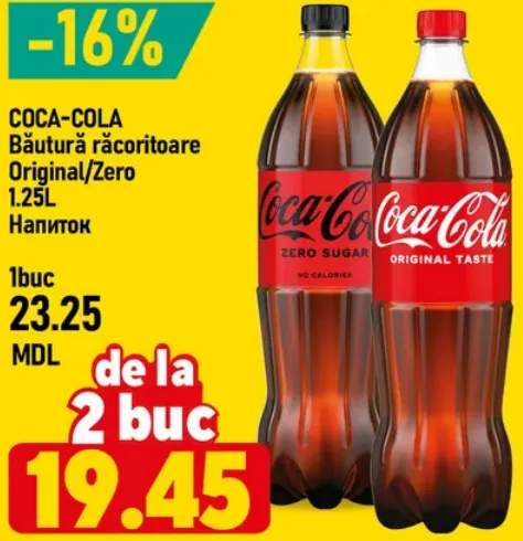 COCA-COLA Băutură răcoritoare Original/Zero, 1.25 L