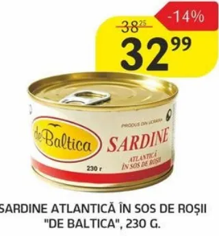 Sardine Atlantică în sos de roșii „De Baltica”, 230 g