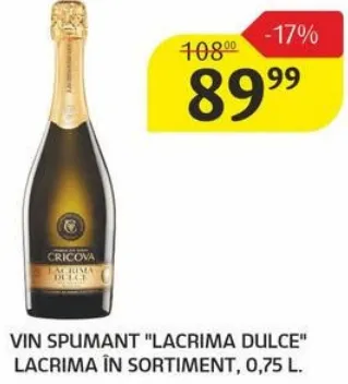 Vin spumant Cricova „Lacrima Dulce” Lacrima în sortiment, 0,75 L