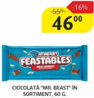 Ciocolată „Mr. Beast” în sortiment, 60 g
