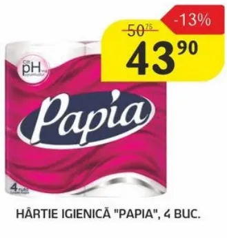 Hârtie igienică Papia, 4 role
